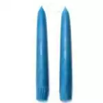A pair of 7-inch teal taper candles standing side by side, showing a deep blue-green teal color with smooth wax and pointed tips