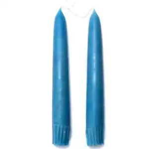 A pair of 7-inch teal taper candles standing side by side, showing a deep blue-green teal color with smooth wax and pointed tips