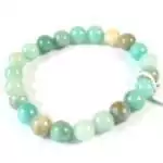 8mm amazonite and mixed stone beaded stretch bracelet with teal-green and complementary natural stone beads on elastic cord, shown on neutral background