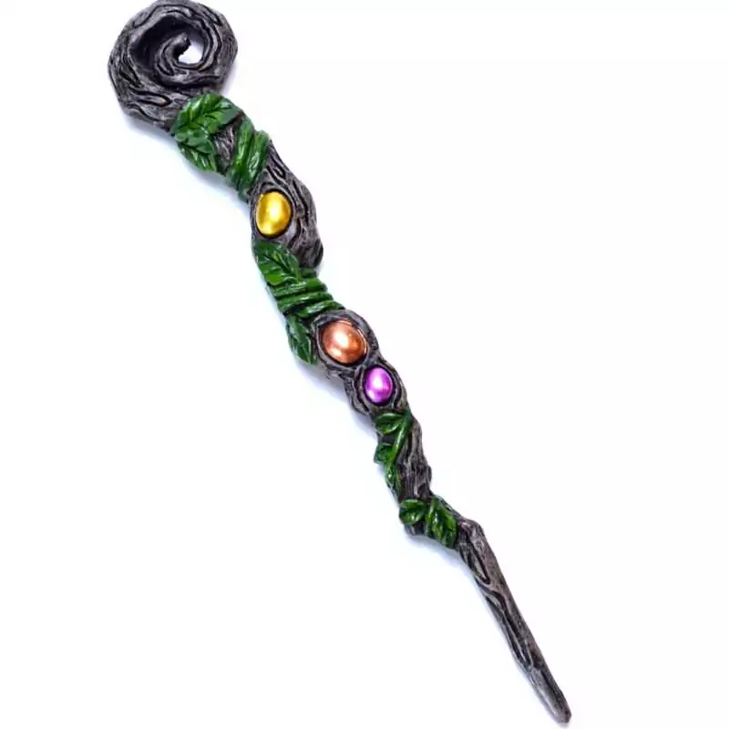 9.5 inch decorative magic wand for ritual use, shown on a plain background with detailed handle and tip