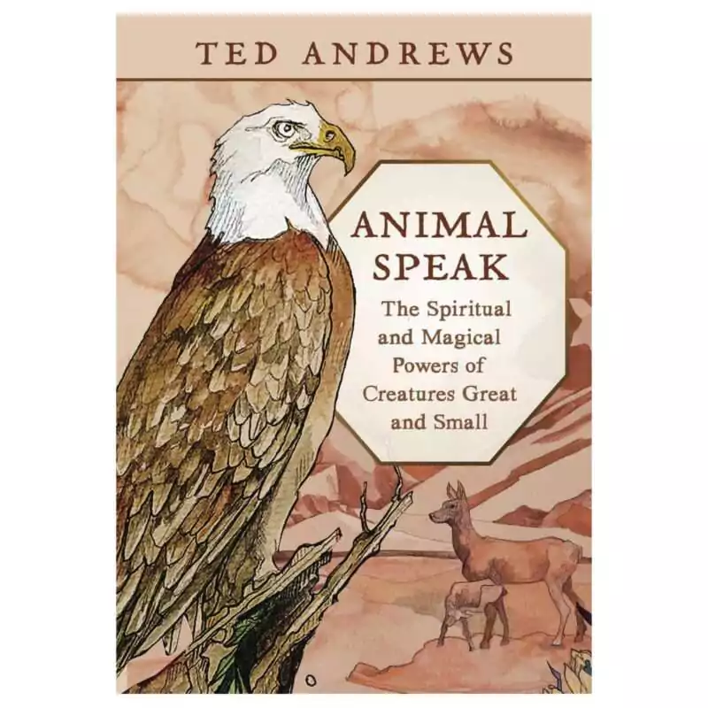 Version 1.0.0 Front cover of Animal Speak by Ted Andrews showing a large owl in flight against a natural background, published by Llewellyn Publications