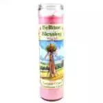 A glass jar ritual candle labeled Beltane aromatic candle with sabbat-themed artwork on the label, showing a wax-filled jar candle for May Day celebration