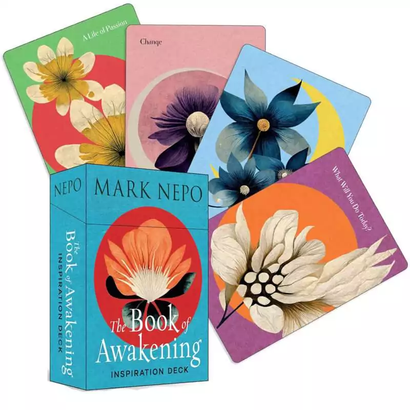 Book-of-Awakening-deck-by-Mark-Nepo-DBOOAWA Book of Awakening oracle card deck box by Mark Nepo showing front cover artwork with soft natural tones and title text