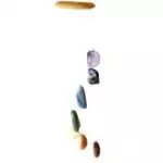 Wind chime with seven tumbled chakra crystal stones strung vertically on cord, showing seven distinct gemstone colours from red to violet