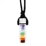 Multi-stone chakra crystal pendant on an adjustable waxed cord necklace showing seven chakra-colored stone chips arranged vertically on a white background