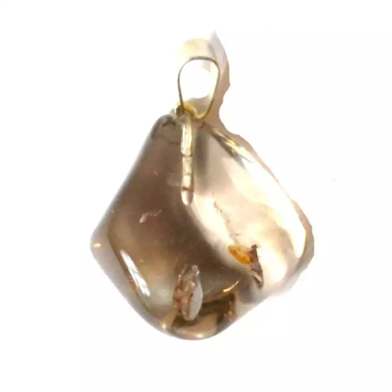 Citrine-tumbled-stone-pendant-JTSCIT Golden-yellow citrine tumbled stone pendant wire-wrapped on a cord necklace, photographed on white background.