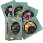 Magic Spells Oracle deck box by Judika Illes showing colorful folk magic cover art with bold illustrated design and title text