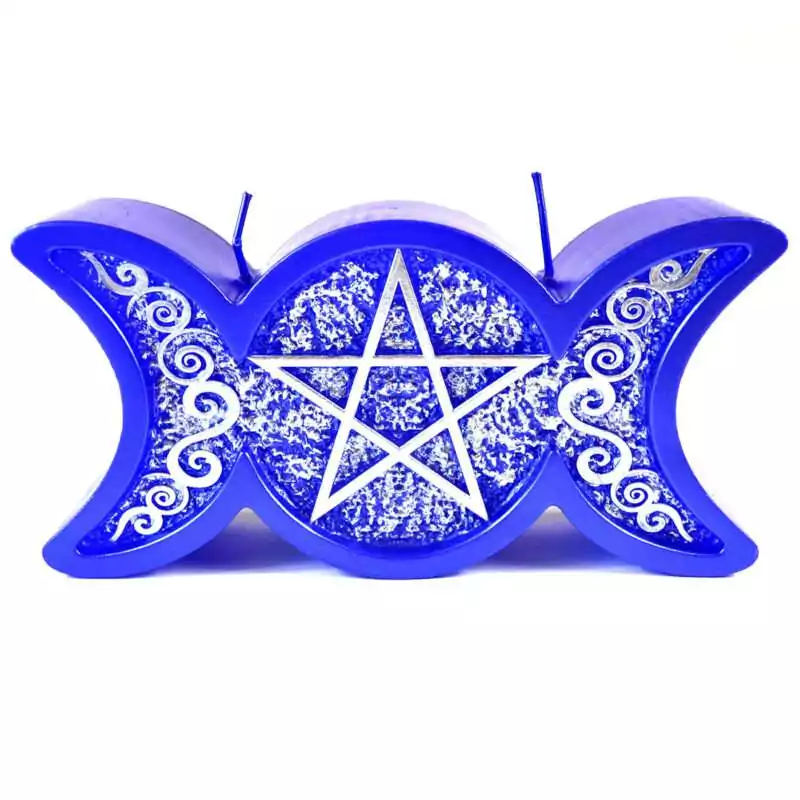 Purple-Triple-Moon-candle-CTRIPU Purple triple moon figure candle shaped with waxing, full, and waning moon symbols, approximately 1.6 pounds, deep violet-purple color