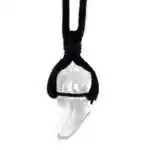 Clear quartz crystal point pendant on an adjustable waxed cord necklace showing transparent faceted stone on a white background