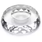 Single clear glass ring stand sized for a 1.5-inch crystal sphere, circular ring form, shown on plain white background