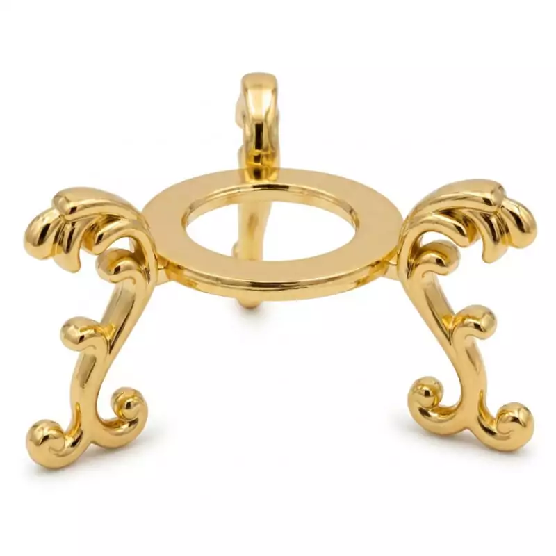 2-12quot-Gold-color-stand-FCH011_Z Single gold-color metal ring stand for 2.5-inch crystal spheres with decorative circular ring base, shown on plain white background