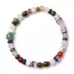 4-6mm mixed natural gemstone bead stretch bracelet showing varied shapes and colors including earthy browns, greens, and neutrals on elastic cord