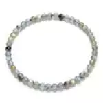 4mm faceted labradorite beaded stretch bracelet showing iridescent blue-green flash on dark grey beads, elastic cord, shown on plain background