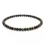 4mm blue tiger eye stretch bracelet with silky blue-grey chatoyant round beads on elastic cord, shown on plain background