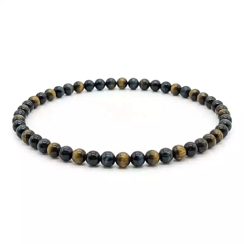 4mm-Tiger-Eye-Blue-JB4430_Z_1 4mm blue tiger eye stretch bracelet with silky blue-grey chatoyant round beads on elastic cord, shown on plain background