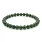 6mm nephrite jade beaded stretch bracelet with deep olive-green round jade beads on elastic cord, shown on plain background
