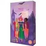Daily Witch Oracle box showing three young women in modern witchy outfits walking through a purple London-like cityscape at dusk under a pink moon, with the subtitle 32 Cards for Your Magical Life.