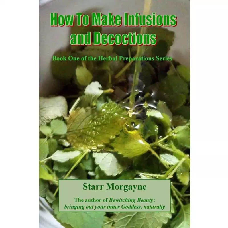 Version 1.0.0 How to Make Infusions & Decoctions cover by Starr Morgayne, Book One of the Herbal Preparations series, a 142-page paperback covering infusions, bath teas, steam facials, and syrups from a certified herbalist's practice.