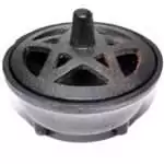 Small black cast iron cauldron on short feet with a raised five-pointed pentagram star cutout in the lid, allowing smoke to rise through the star shape.