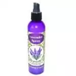 Purple 8 oz Envision Crystal Lavender Spray bottle with black pump top, showing a lavender sprig illustration on the label against a green vine pattern.