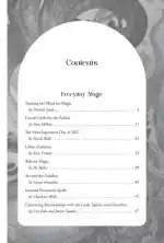 B27MAGA Image 2 Table of contents from Llewellyn's 2027 Magical Almanac listing essays including Crystal Grids for the Zodiac, Urban Animism, and Aetheric Magic.