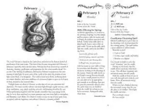 Sample February spell pages from Llewellyn's 2027 Witches' Spell-A-Day Almanac showing a Milk Offering for Spring and a Candlemas Cleansing Spell.