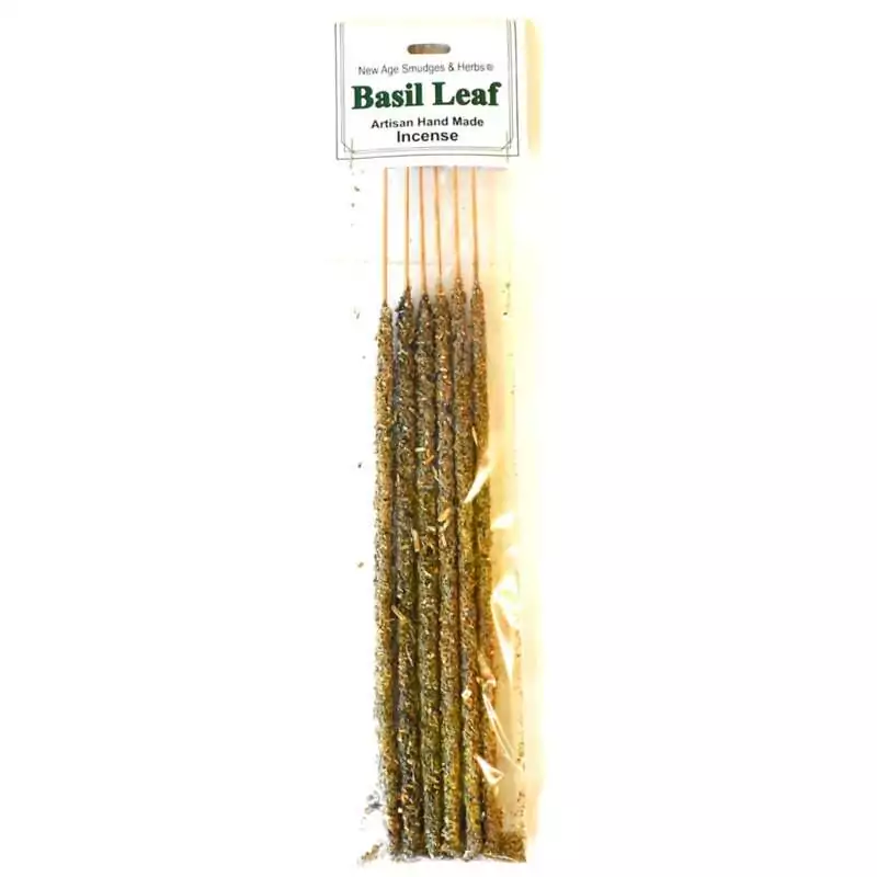 Basil-Leaf-stick-6-pack-ISNABAS Six basil leaf incense sticks with fresh green herbal coating, artisan-dipped for protection and prosperity ritual use