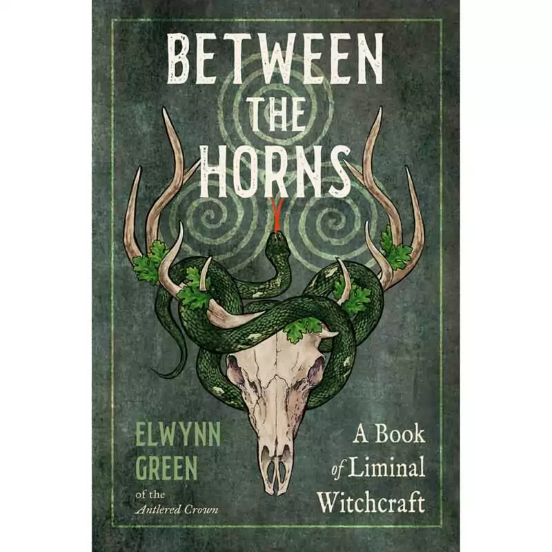 Between-the-Horns-by-Elwynn-Green-BBETHOR Between the Horns by Elwynn Green paperback book cover, a 224-page 6 x 9 inch witchcraft guide published by Weiser Books.