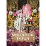 Boxed Moonjube Tarot deck by Moonjube and Shan Jago showing dreamlike collage art cards with astrological motifs, 78 cards plus a full-color guidebook