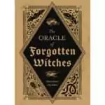 Boxed Oracle of Forgotten Witches deck by Tátrai and Bölecz showing the card box, a fanned selection of illustrated witch cards, and the included guidebook