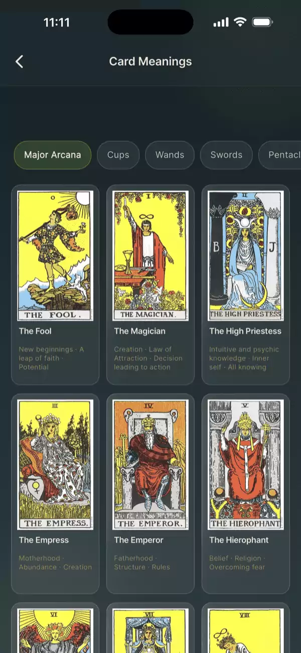 Card Meanings: the full deck, organized by suit.