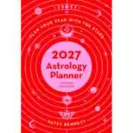 Red cover of the 2027 Astrology Planner by Patsy Bennett, Northern Hemisphere, with pink concentric orbits, moon phases, planets and a moth around a pink circle holding the title.