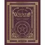 Burgundy cover with gold foil border of Sacred Art of Witchcraft by Anjou Kiernan, with a five-pointed star in a circle ringed by moon phases and the subtitle An Essential Guide to Rituals, Spells and Practices